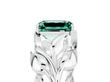 White gold Emerald Cut Solitaire Leaf-Inspired Engagement Ring with Prong Setting_5