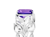 White gold Emerald Cut Solitaire Leaf-Inspired Engagement Ring with Prong Setting_5