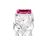 White gold Emerald Cut Solitaire Leaf-Inspired Engagement Ring with Prong Setting_5