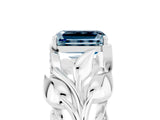 White gold Emerald Cut Solitaire Leaf-Inspired Engagement Ring with Prong Setting_5