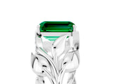 White gold Emerald Cut Solitaire Leaf-Inspired Engagement Ring with Prong Setting_5