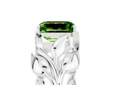 White gold Emerald Cut Solitaire Leaf-Inspired Engagement Ring with Prong Setting_5
