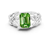 White gold Emerald Cut Solitaire Leaf-Inspired Engagement Ring with Prong Setting