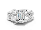 White gold Emerald Cut Solitaire Leaf-Inspired Engagement Ring with Prong Setting_7