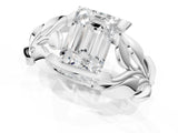 White gold Emerald Cut Solitaire Leaf-Inspired Engagement Ring with Prong Setting_8