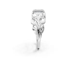 White gold Emerald Cut Solitaire Leaf-Inspired Engagement Ring with Prong Setting_9