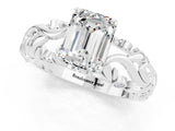White gold Emerald Cut Solitaire Moissanite Leaf-Inspired Vine Band Ring with Prong Setting_1