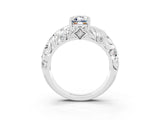 White gold Emerald Cut Solitaire Moissanite Leaf-Inspired Vine Band Ring with Prong Setting_3