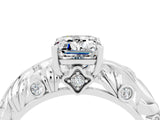 White gold Emerald Cut Solitaire Moissanite Leaf-Inspired Vine Band Ring with Prong Setting_4