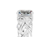 White gold Emerald Cut Solitaire Moissanite Leaf-Inspired Vine Band Ring with Prong Setting_5