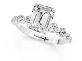 White gold Emerald Cut Solitaire Moissanite Ring with Pave Band and Four-Prong Setting_1