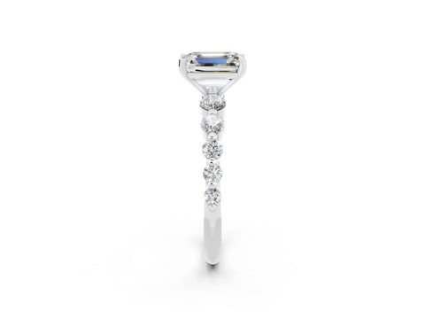 White gold Emerald Cut Solitaire Moissanite Ring with Pave Band and Four-Prong Setting_2