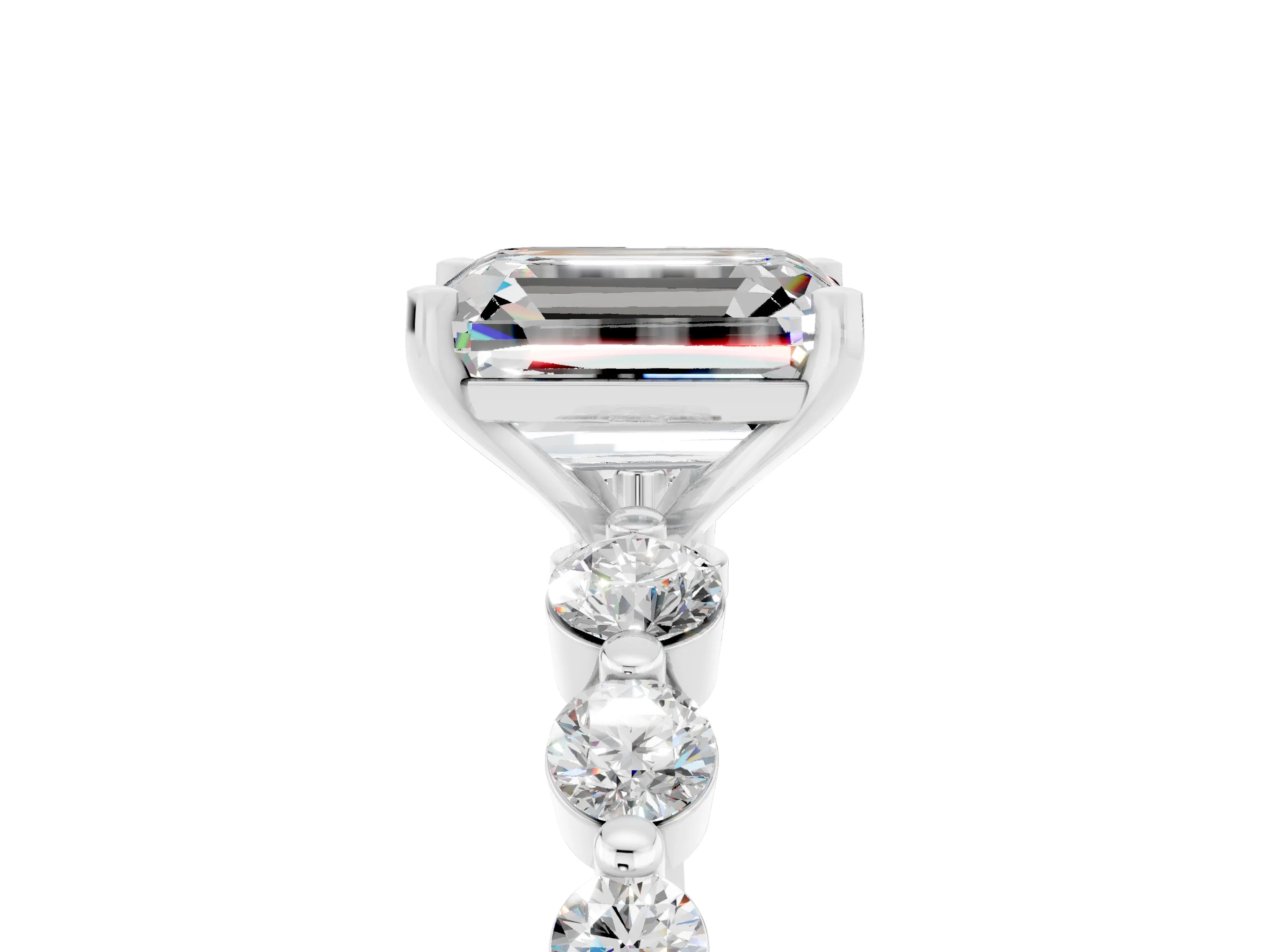 White gold Emerald Cut Solitaire Moissanite Ring with Pave Band and Four-Prong Setting_5