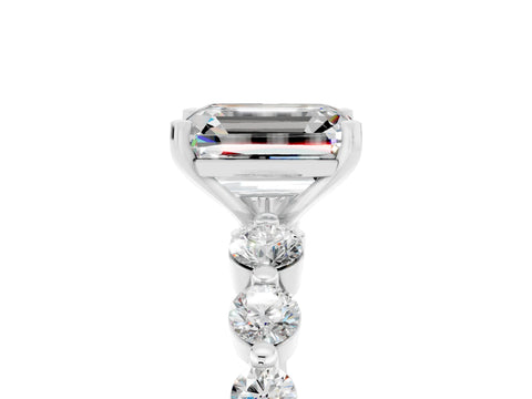 White gold Emerald Cut Solitaire Moissanite Ring with Pave Band and Four-Prong Setting_5