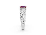 White gold Emerald Cut Solitaire Morganite Leaf-Inspired Vine Band Ring with Prong Setting_2