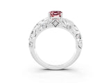 White gold Emerald Cut Solitaire Morganite Leaf-Inspired Vine Band Ring with Prong Setting_3