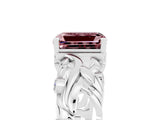 White gold Emerald Cut Solitaire Morganite Leaf-Inspired Vine Band Ring with Prong Setting_5