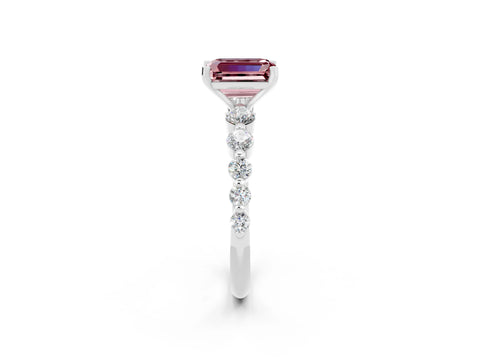 White gold Emerald Cut Solitaire Morganite Ring with Pave Band and Four-Prong Setting_2