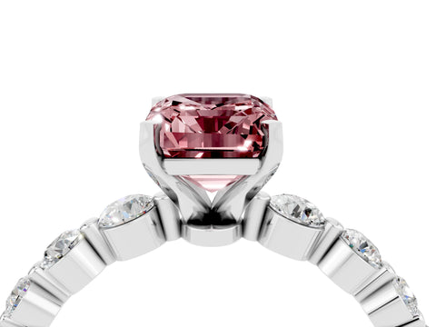 White gold Emerald Cut Solitaire Morganite Ring with Pave Band and Four-Prong Setting_4