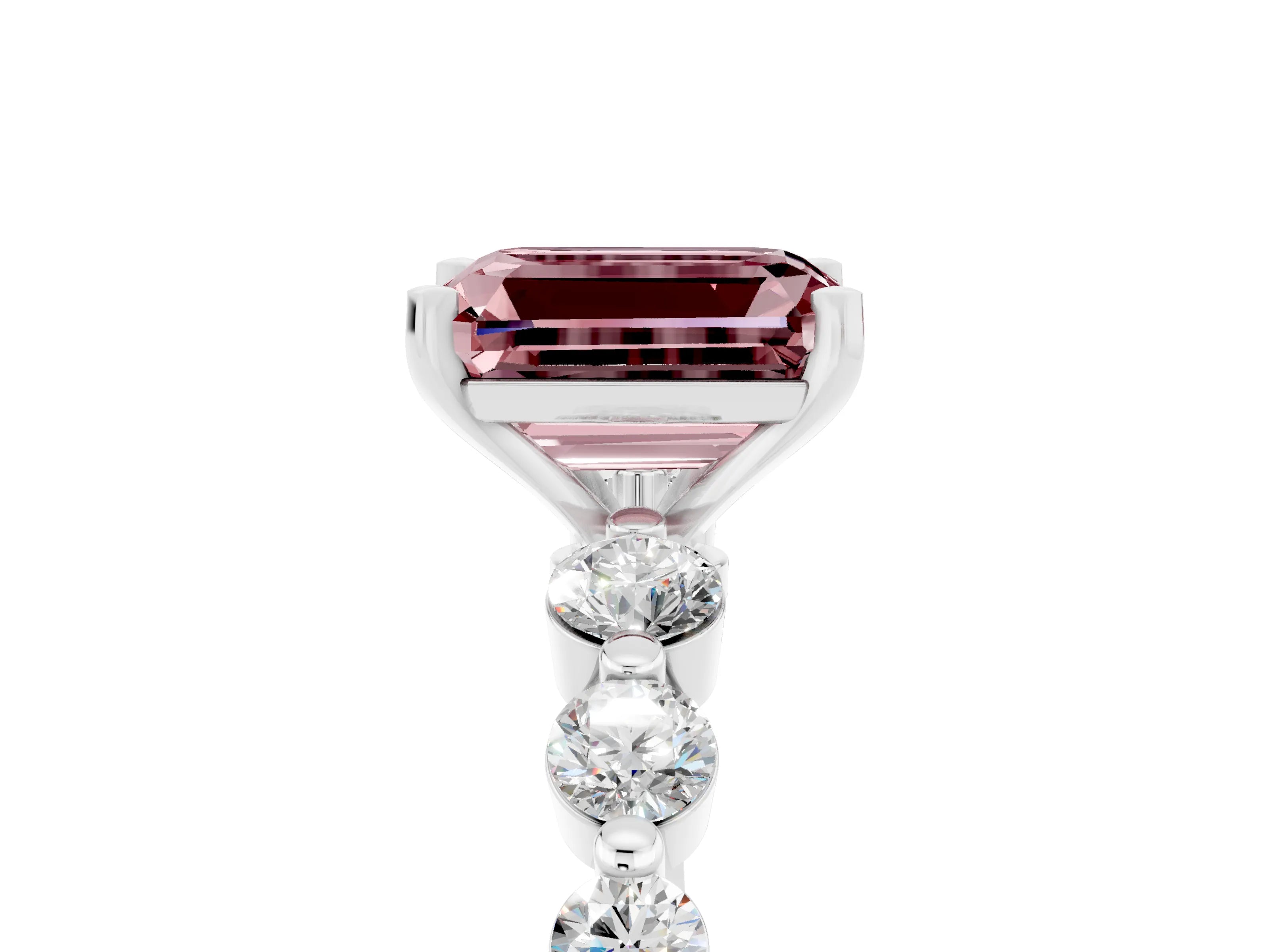 White gold Emerald Cut Solitaire Morganite Ring with Pave Band and Four-Prong Setting_5