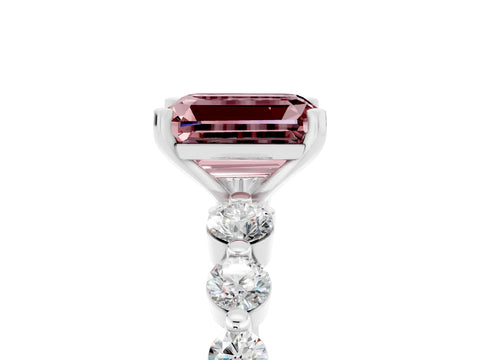 White gold Emerald Cut Solitaire Morganite Ring with Pave Band and Four-Prong Setting_5