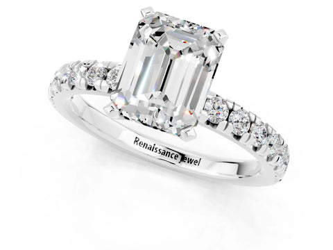 White gold Emerald Cut Solitaire Pave Diamond Engagement Ring with Four-Prong Setting_1