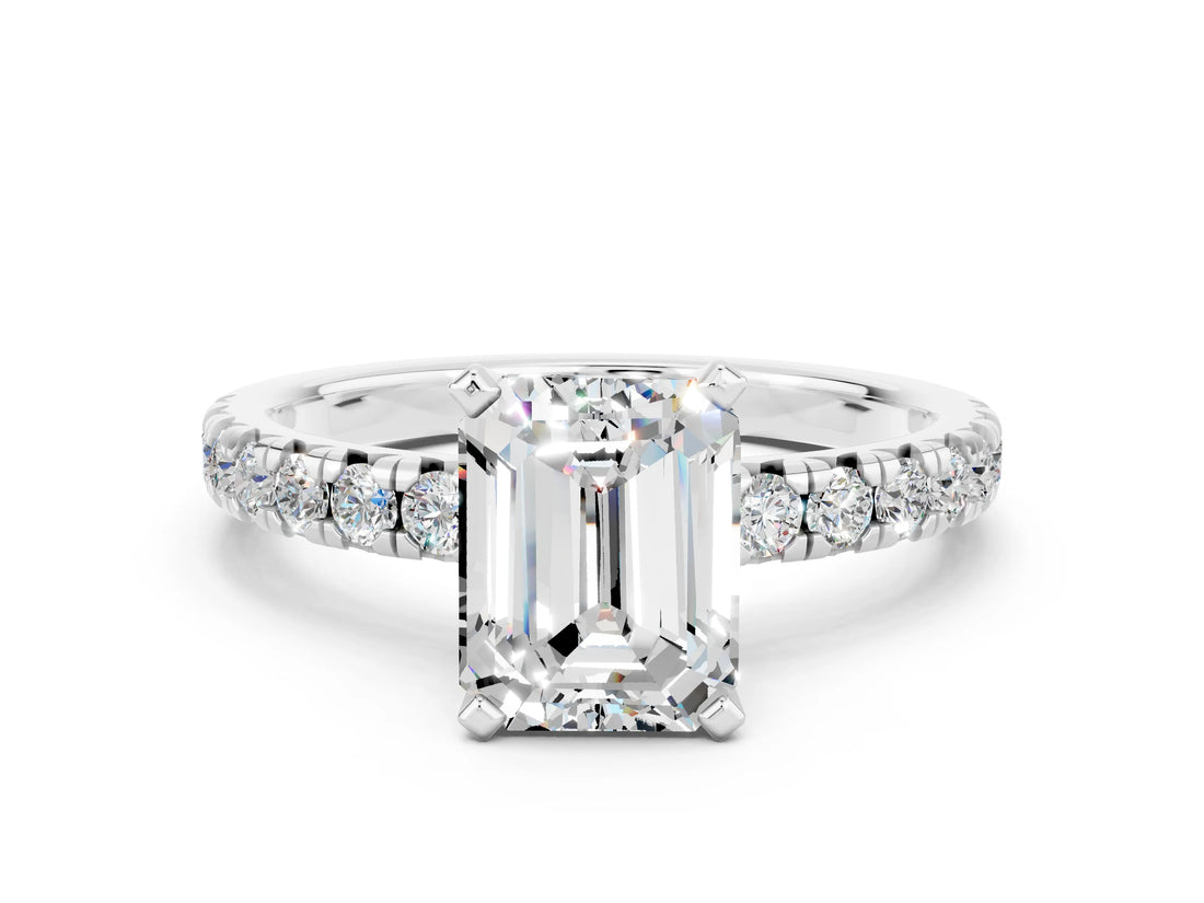 White gold Emerald Cut Solitaire Pave Diamond Engagement Ring with Four-Prong Setting_24