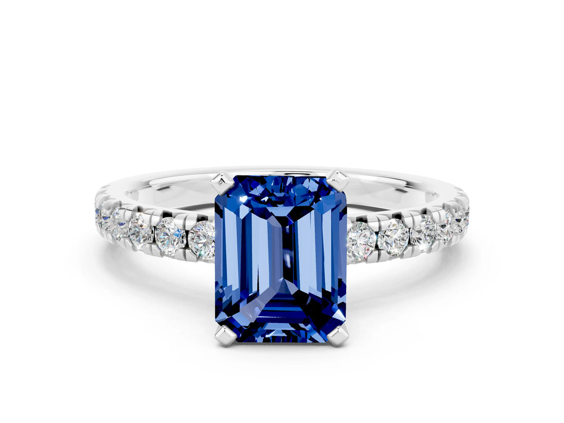 White gold Emerald Cut Solitaire Pave Diamond Engagement Ring with Four-Prong Setting_24