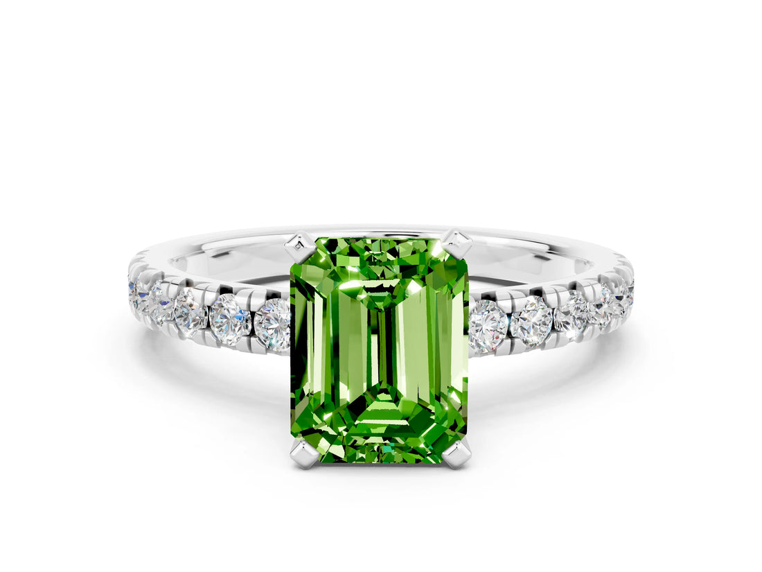 White gold Emerald Cut Solitaire Pave Diamond Engagement Ring with Four-Prong Setting_24