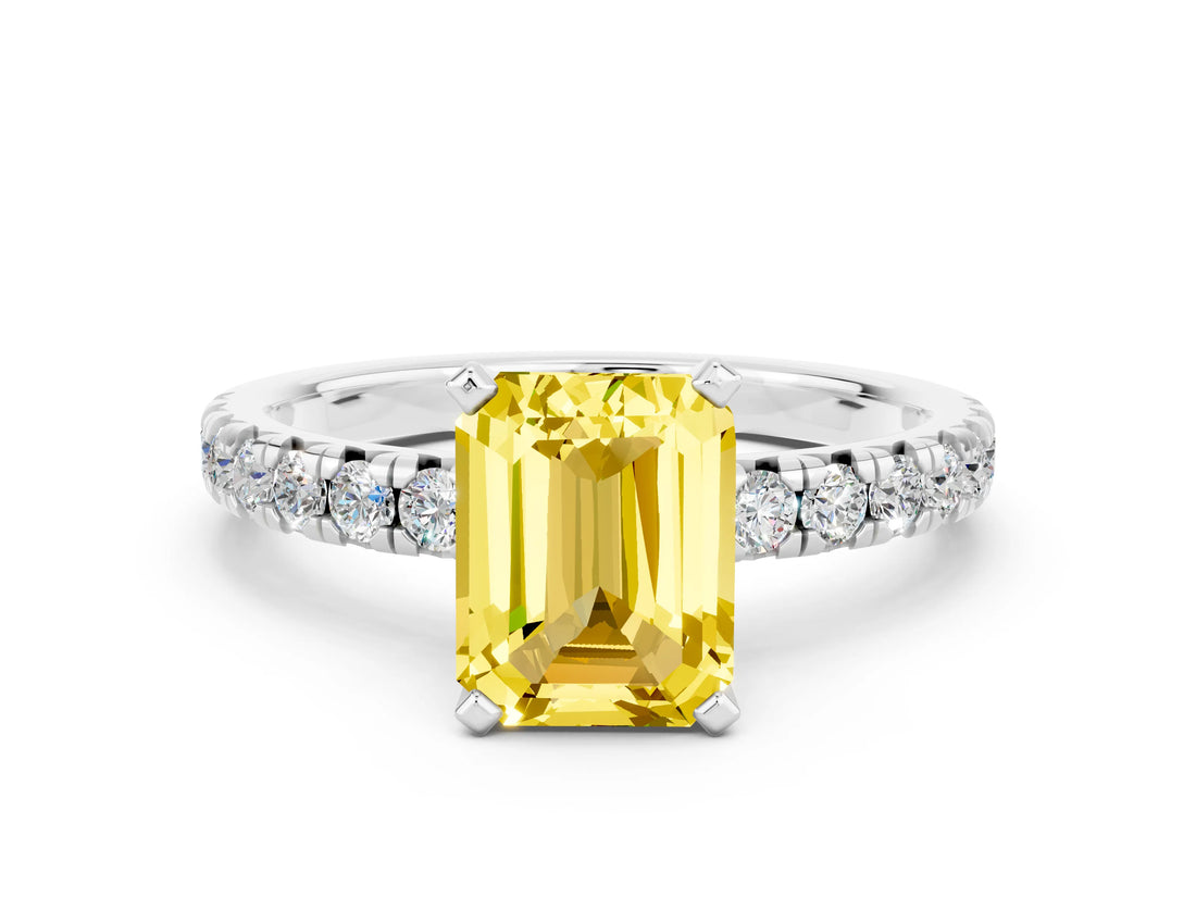 White gold Emerald Cut Solitaire Pave Diamond Engagement Ring with Four-Prong Setting_24