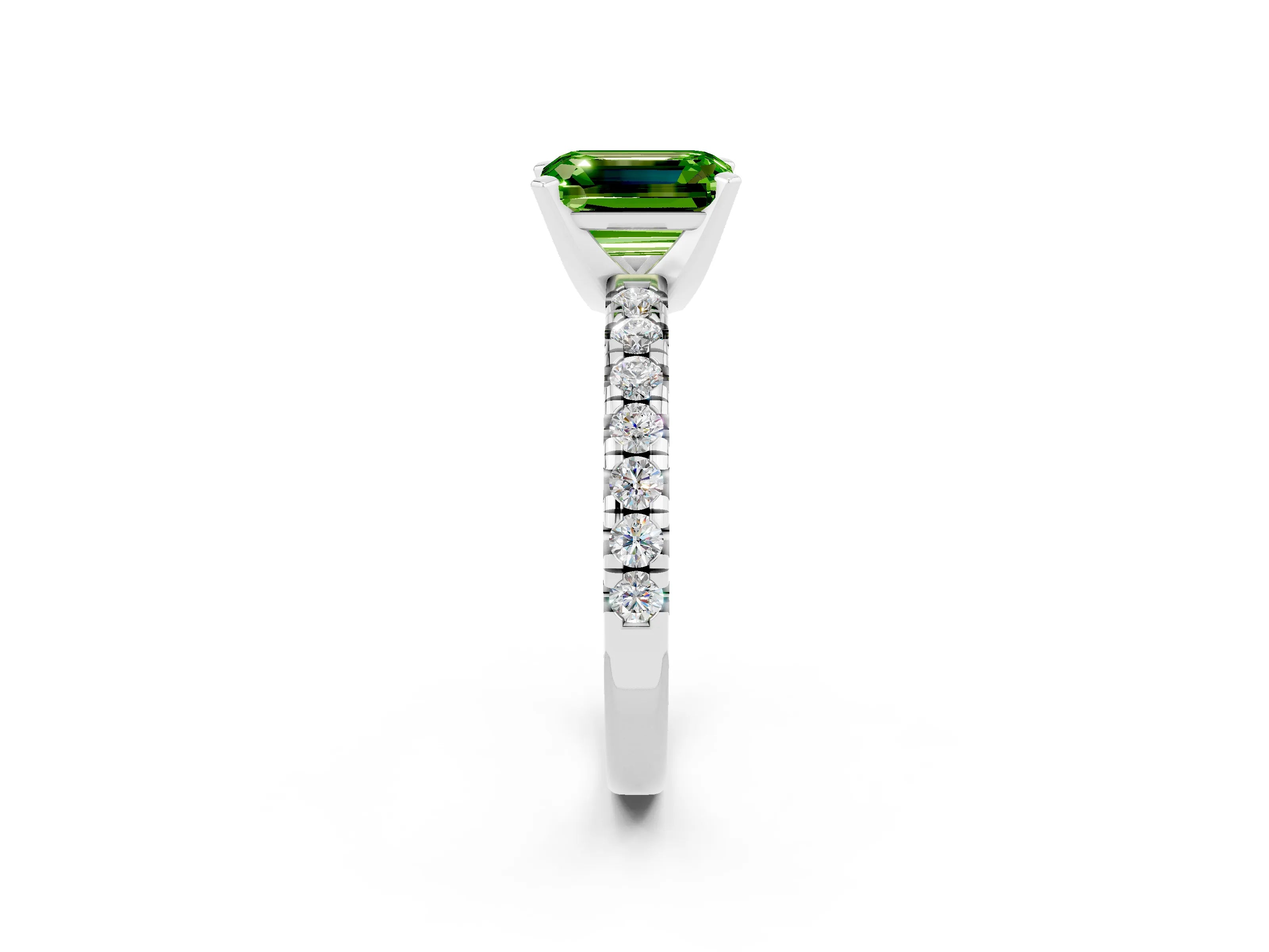 White gold Emerald Cut Solitaire Pave Diamond Engagement Ring with Four-Prong Setting_2