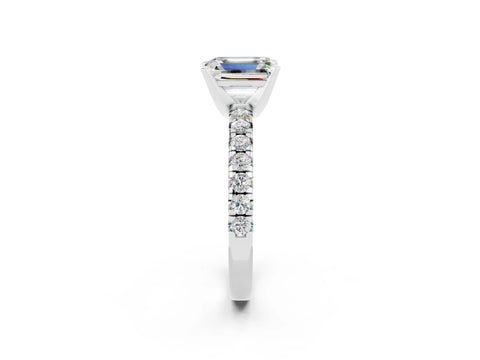 White gold Emerald Cut Solitaire Pave Diamond Engagement Ring with Four-Prong Setting_2
