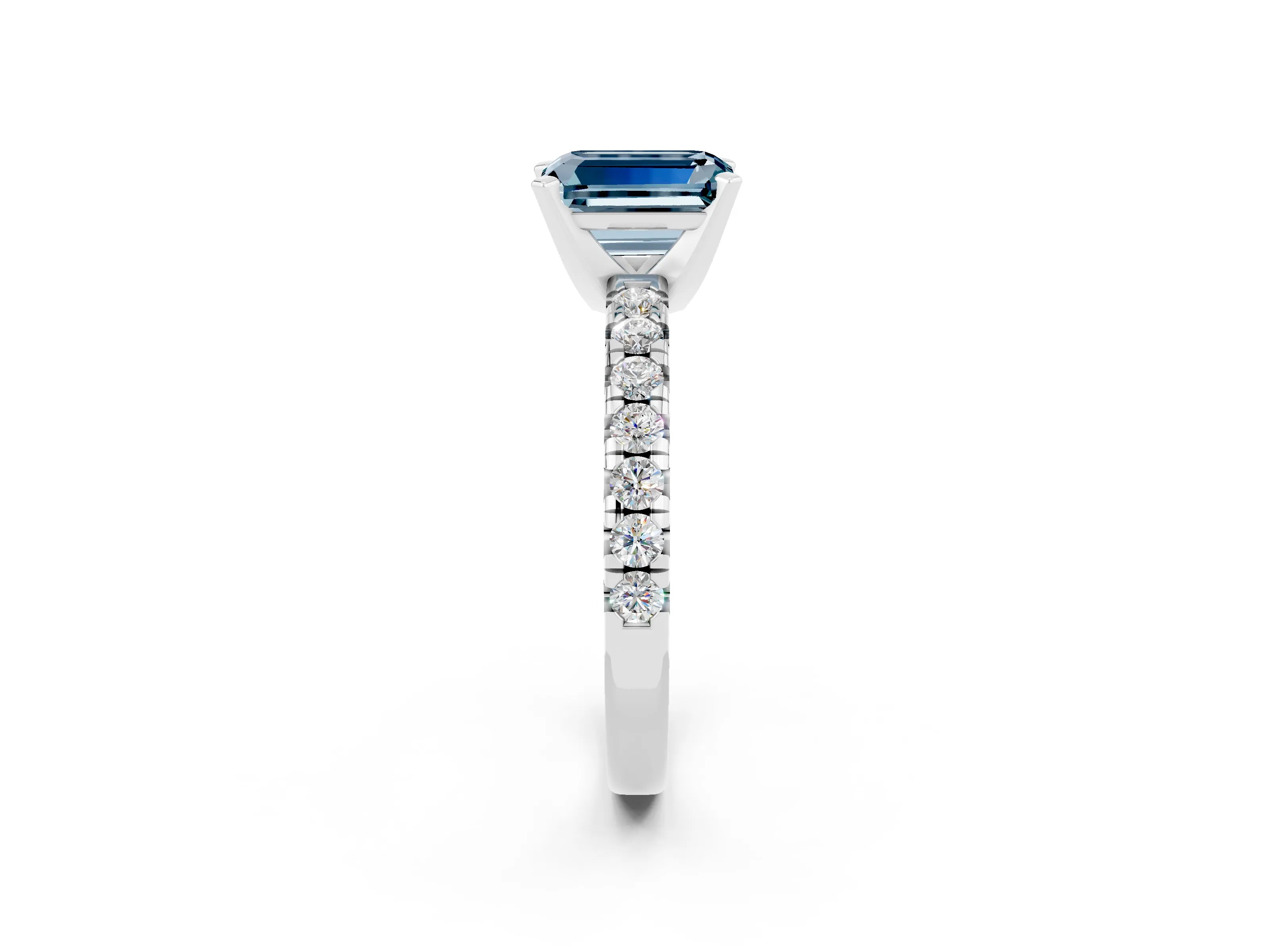 White gold Emerald Cut Solitaire Pave Diamond Engagement Ring with Four-Prong Setting_2
