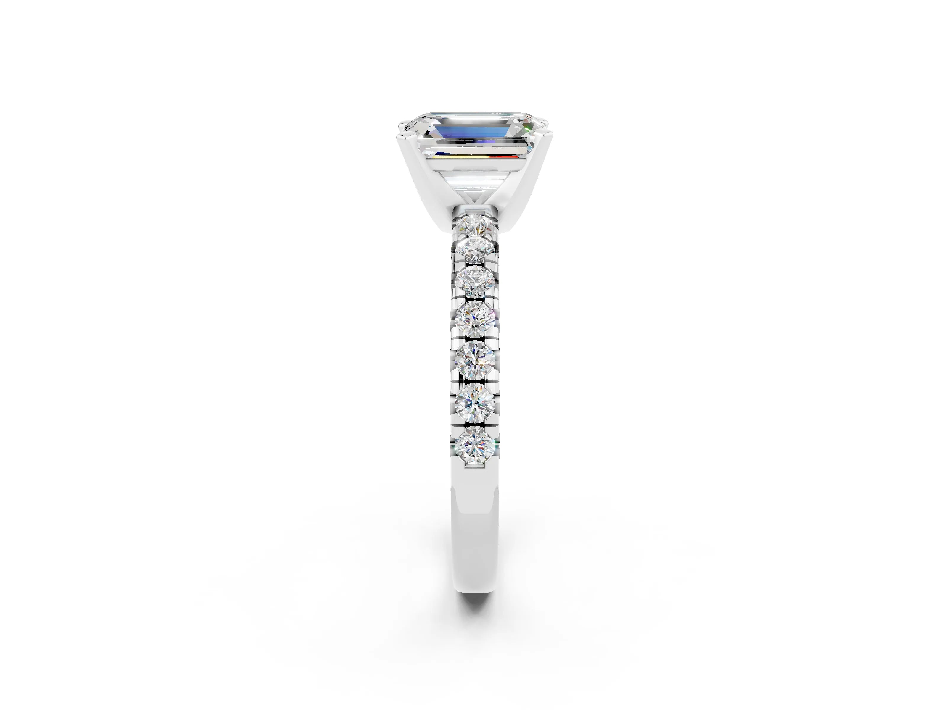 White gold Emerald Cut Solitaire Pave Diamond Engagement Ring with Four-Prong Setting_2