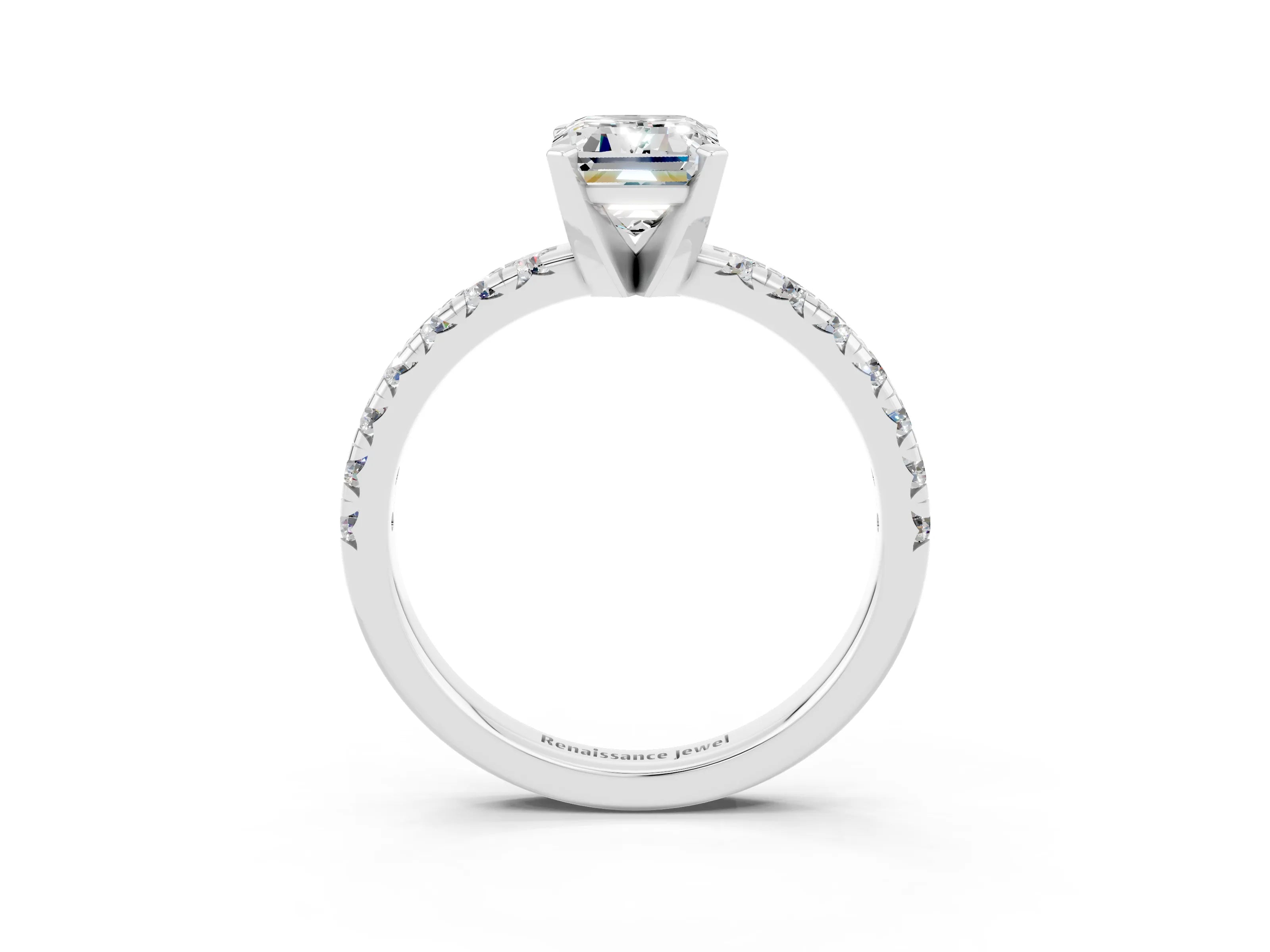 White gold Emerald Cut Solitaire Pave Diamond Engagement Ring with Four-Prong Setting_3