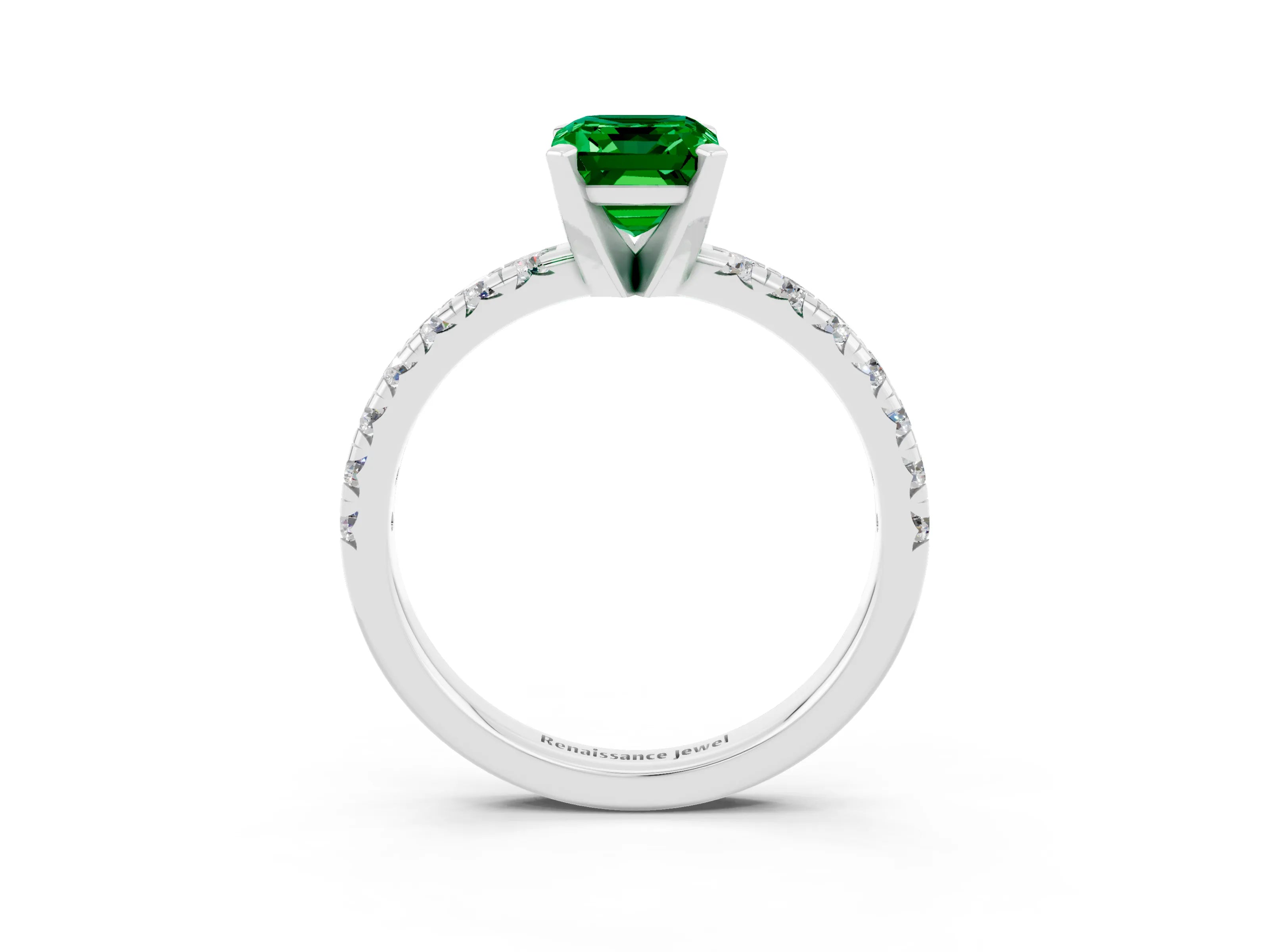 White gold Emerald Cut Solitaire Pave Diamond Engagement Ring with Four-Prong Setting_3