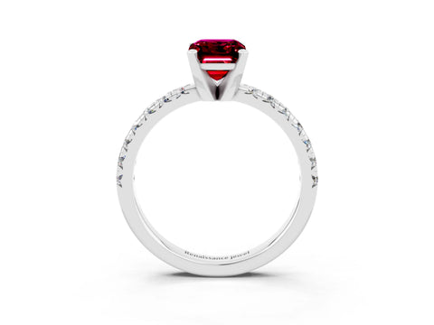 White gold Emerald Cut Solitaire Pave Diamond Engagement Ring with Four-Prong Setting_3
