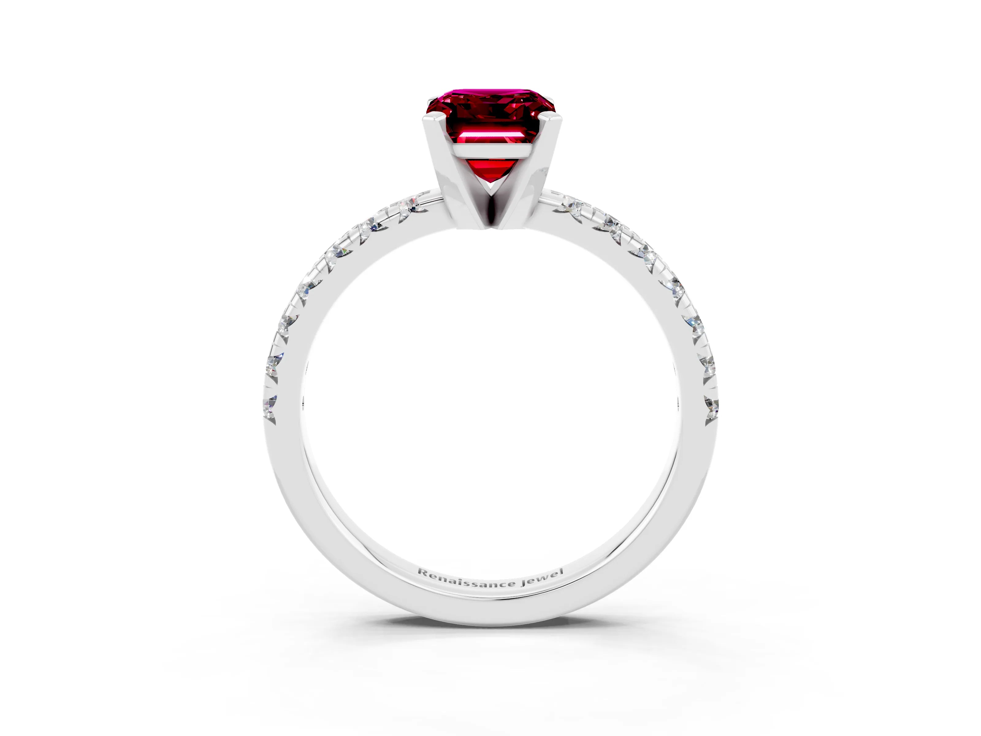 White gold Emerald Cut Solitaire Pave Diamond Engagement Ring with Four-Prong Setting_3