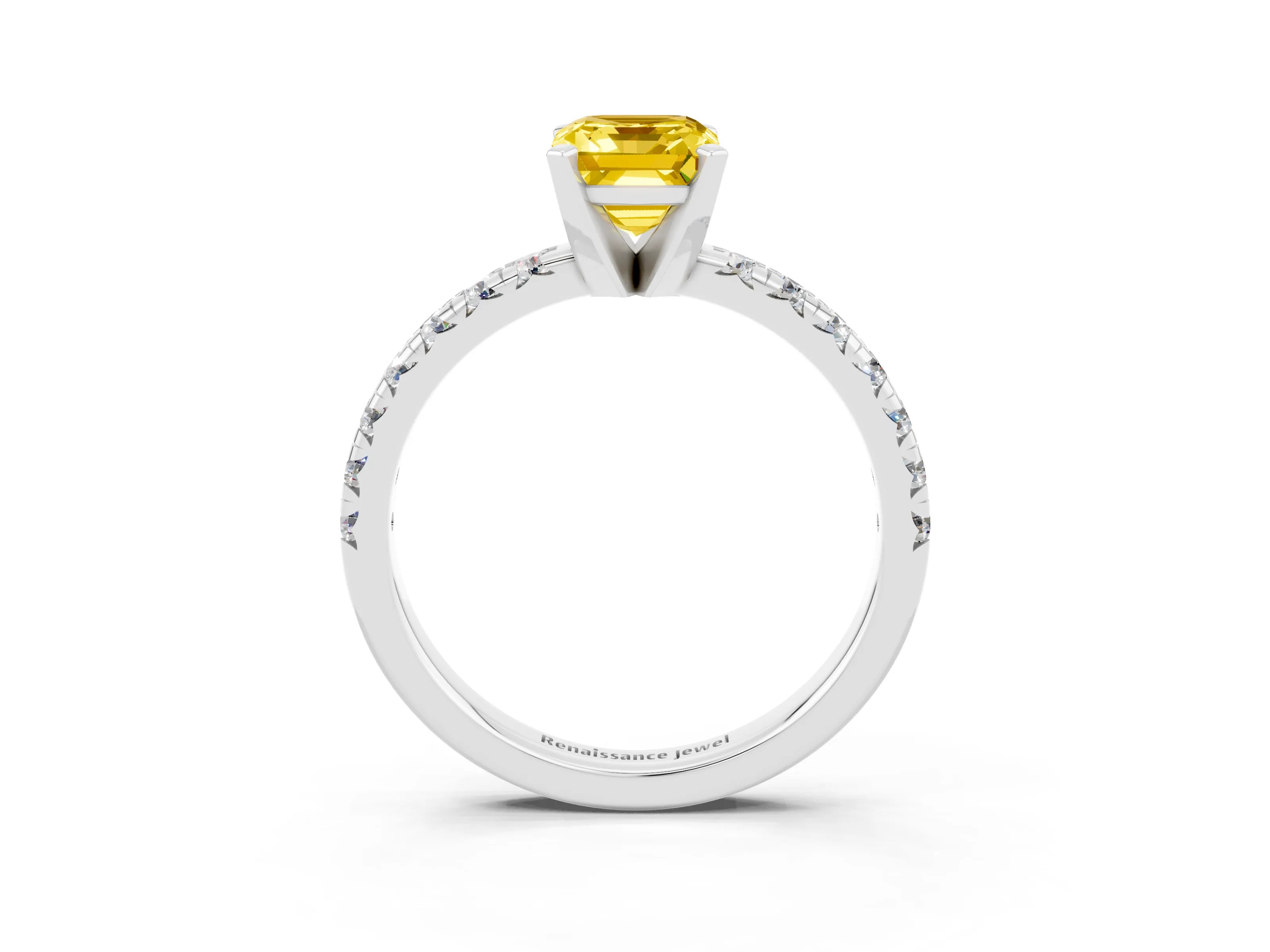 White gold Emerald Cut Solitaire Pave Diamond Engagement Ring with Four-Prong Setting_3