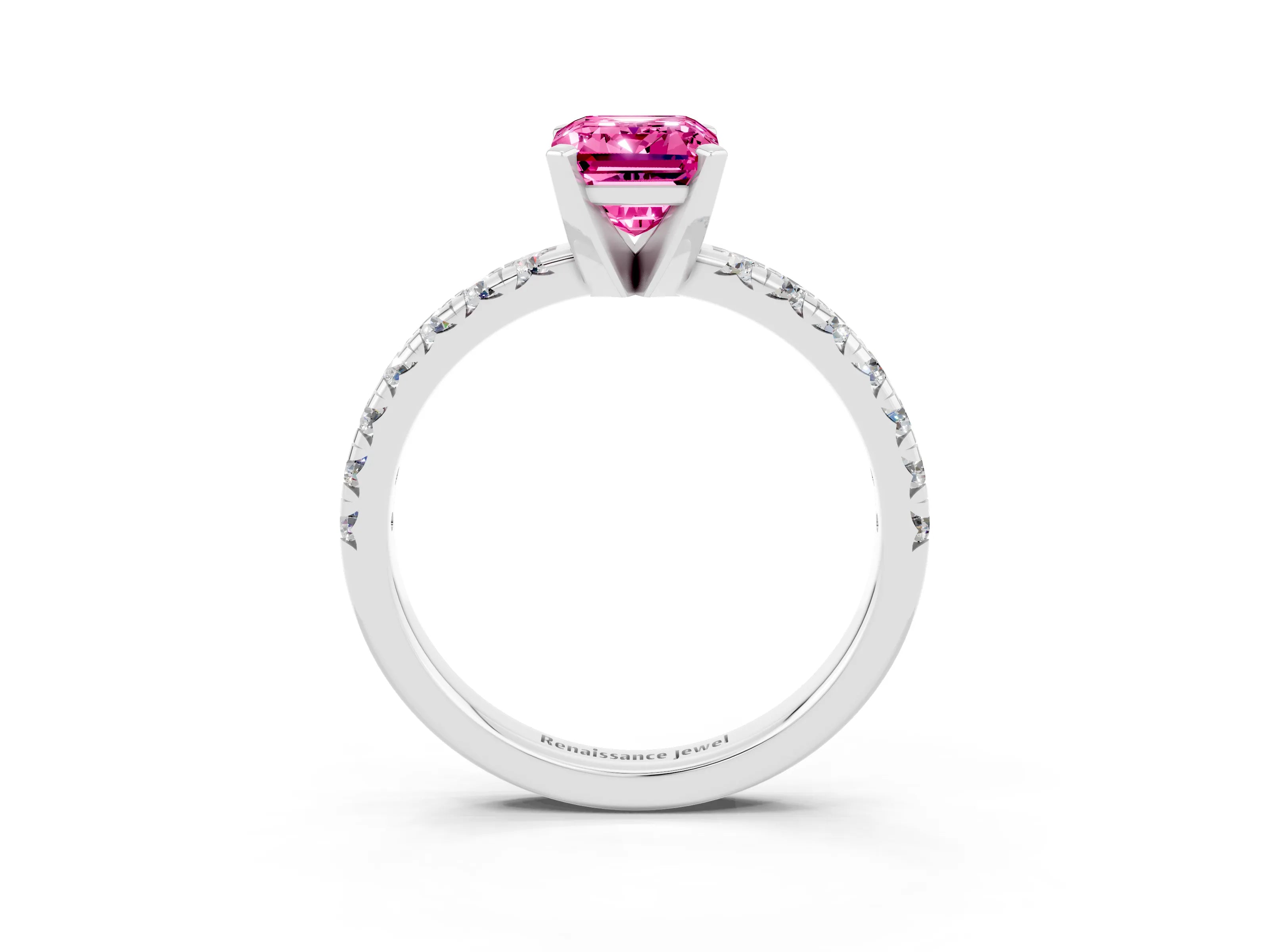 White gold Emerald Cut Solitaire Pave Diamond Engagement Ring with Four-Prong Setting_3