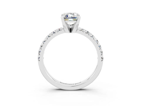 White gold Emerald Cut Solitaire Pave Diamond Engagement Ring with Four-Prong Setting_3