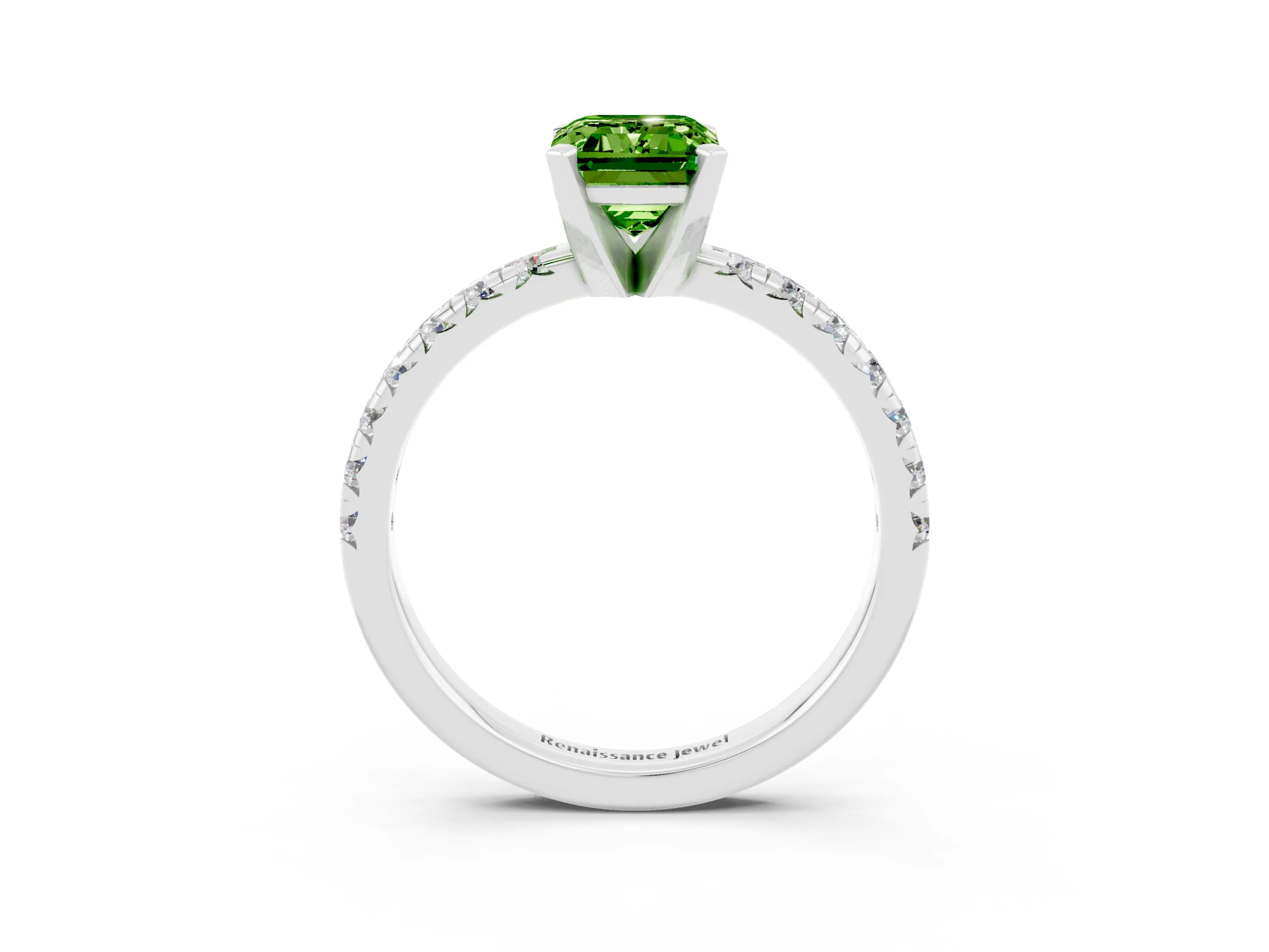 White gold Emerald Cut Solitaire Pave Diamond Engagement Ring with Four-Prong Setting_3