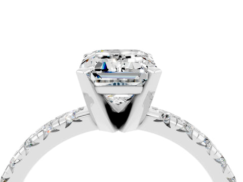 White gold Emerald Cut Solitaire Pave Diamond Engagement Ring with Four-Prong Setting_4