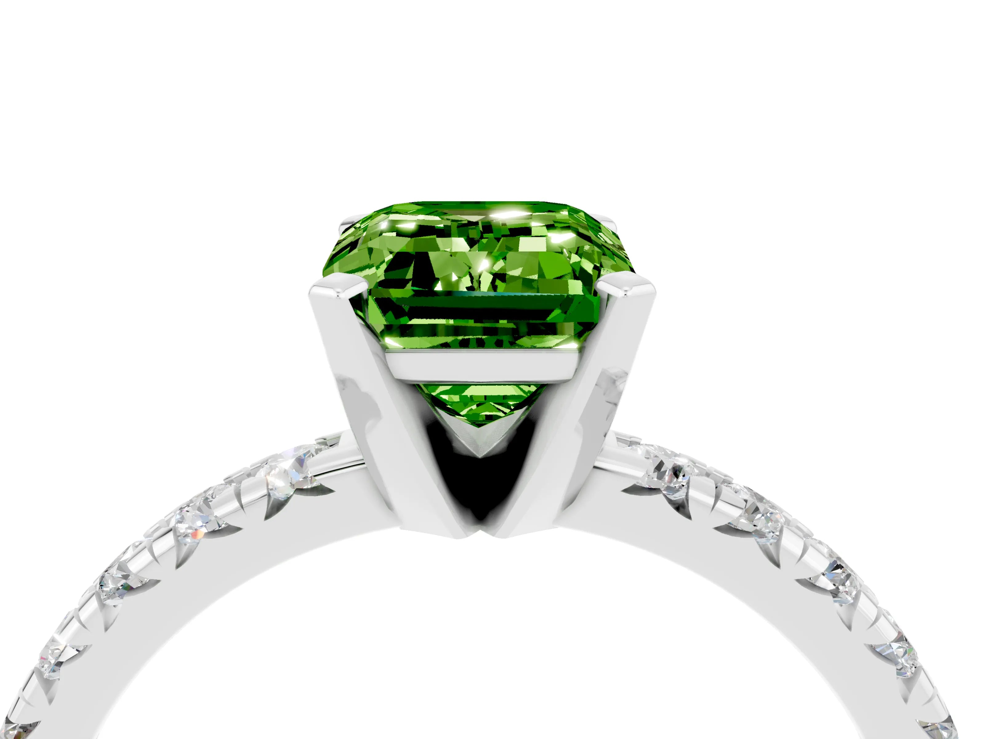 White gold Emerald Cut Solitaire Pave Diamond Engagement Ring with Four-Prong Setting_4