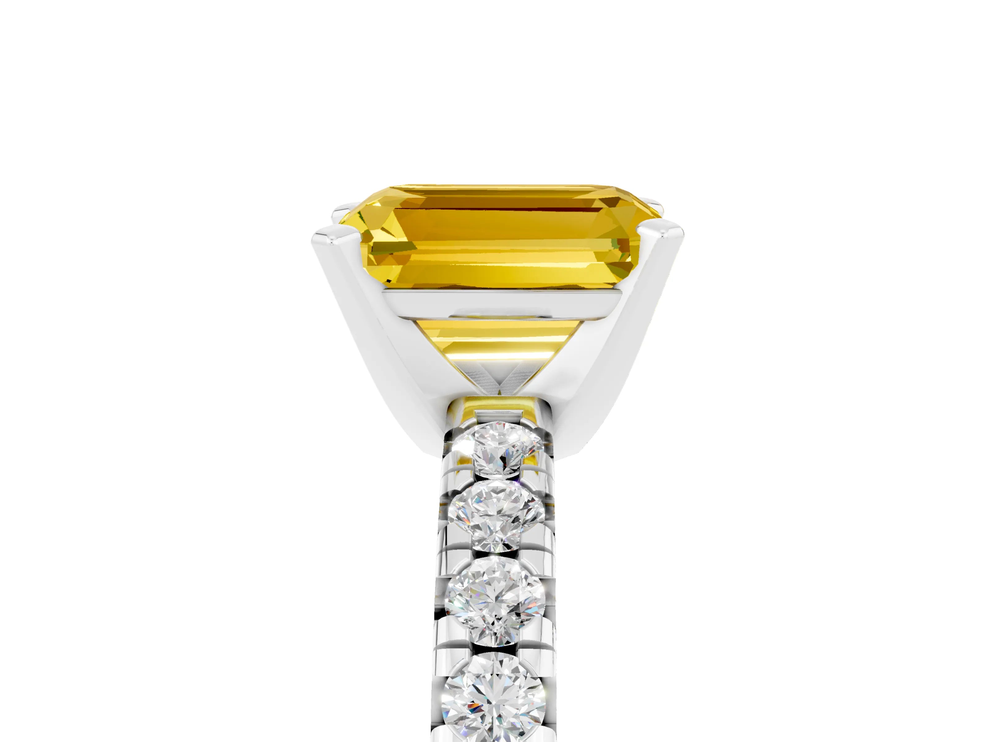 White gold Emerald Cut Solitaire Pave Diamond Engagement Ring with Four-Prong Setting_5