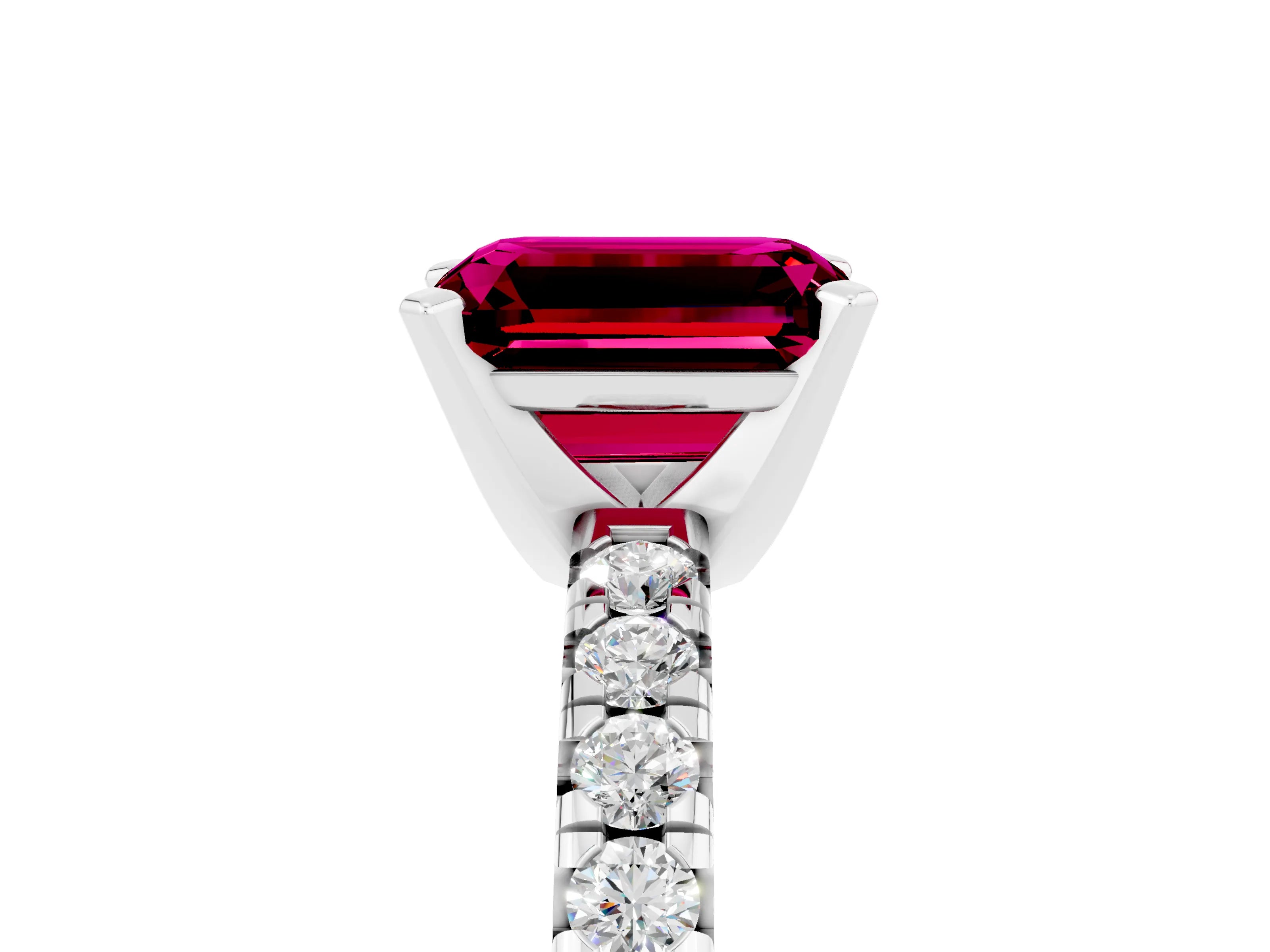 White gold Emerald Cut Solitaire Pave Diamond Engagement Ring with Four-Prong Setting_5