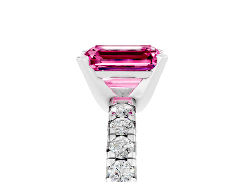 White gold Emerald Cut Solitaire Pave Diamond Engagement Ring with Four-Prong Setting_5