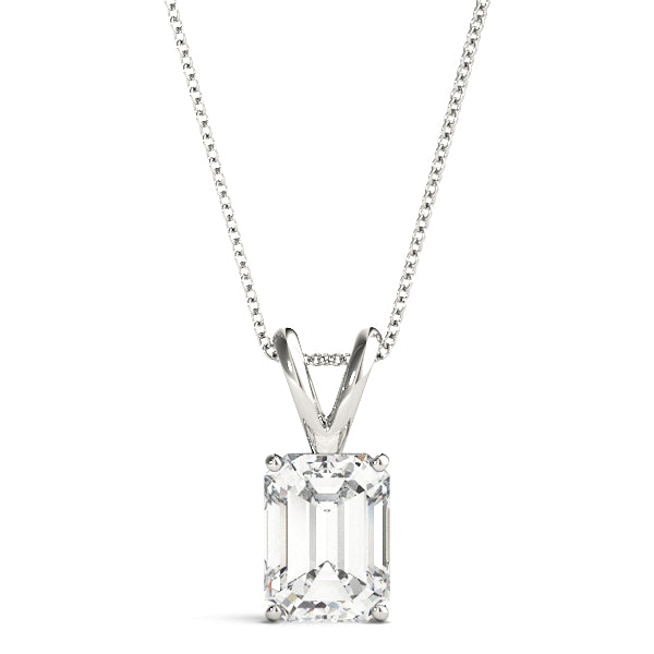 White gold Emerald Cut Solitaire Pendant with Four-Prong Setting