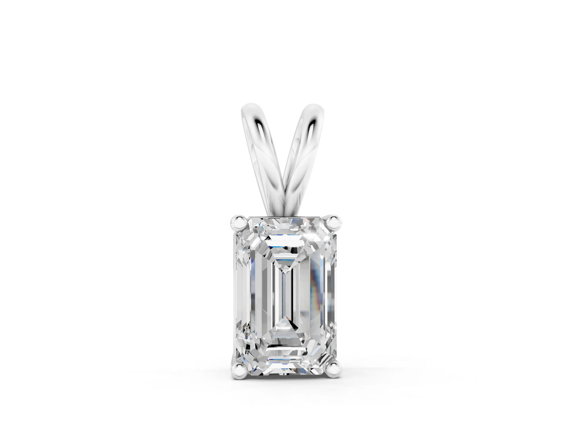White gold Emerald Cut Solitaire Pendant with Four-Prong Setting_368