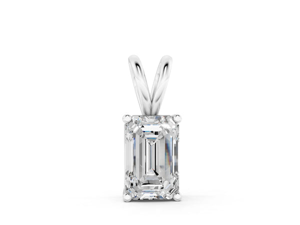 Silver Emerald Cut Solitaire Pendant with Four-Prong Setting